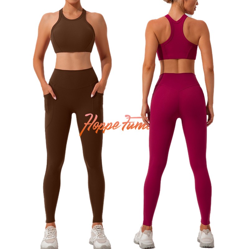 Bộ Áo Thể Thao Có Đệm Gân Và Quần Legging Lưng Cao Có Túi Phong Cách Hiphop