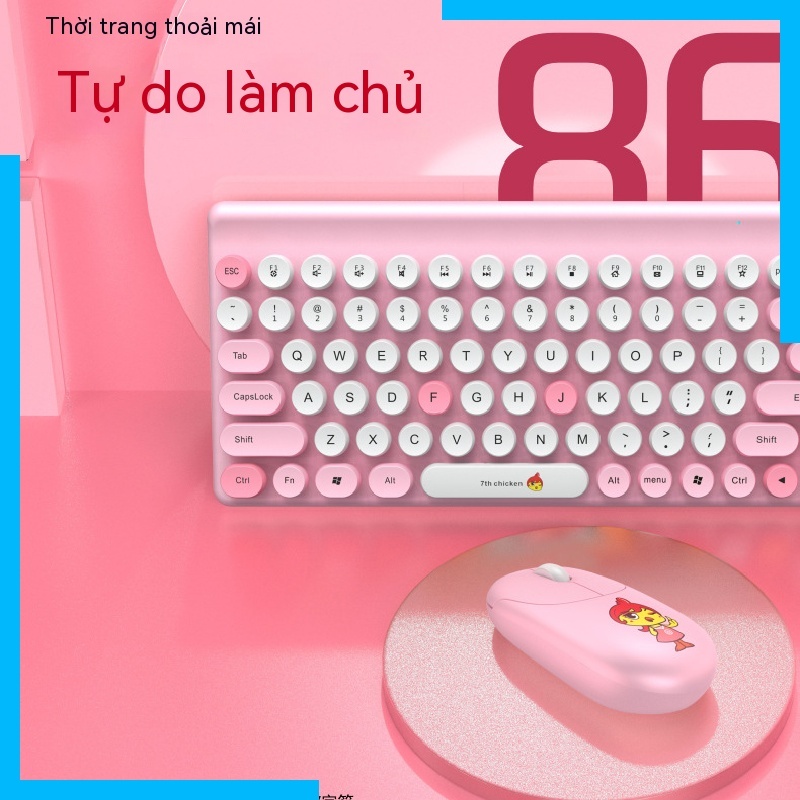 Dễ Thương Bộ Bàn Phím Và Chuột Không Dây 86 Phím Phối Màu Thời Trang