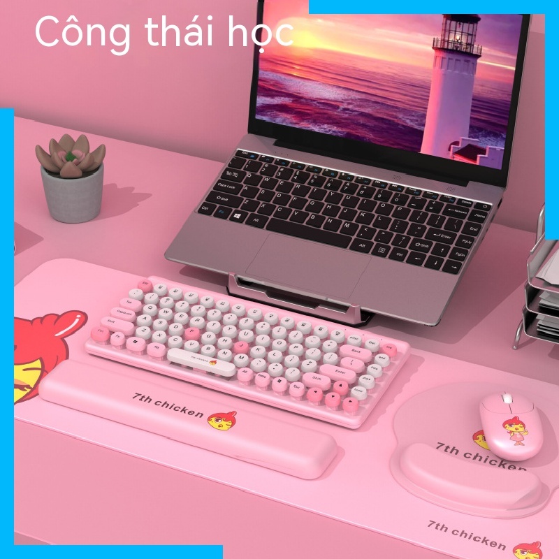 Dễ Thương Bộ Bàn Phím Và Chuột Không Dây 86 Phím Phối Màu Thời Trang