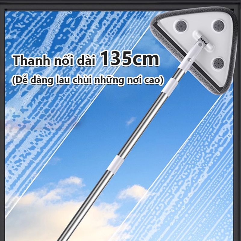 Joybos Cây lau kính thông minh cán dài 135cm hai mặt chuyên dụng, cây lau kiếng vừa lau vừa gạt hai trong một 2 bông lau
