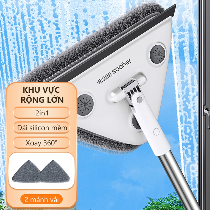 Joybos Cây lau kính thông minh cán dài 135cm hai mặt chuyên dụng, cây lau kiếng vừa lau vừa gạt hai trong một 2 bông lau