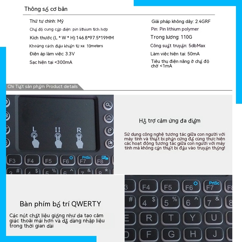 Bàn Phím mini i8 i8 Không Dây 2.4g Có Đèn Nền Dùng Để Chơi Game