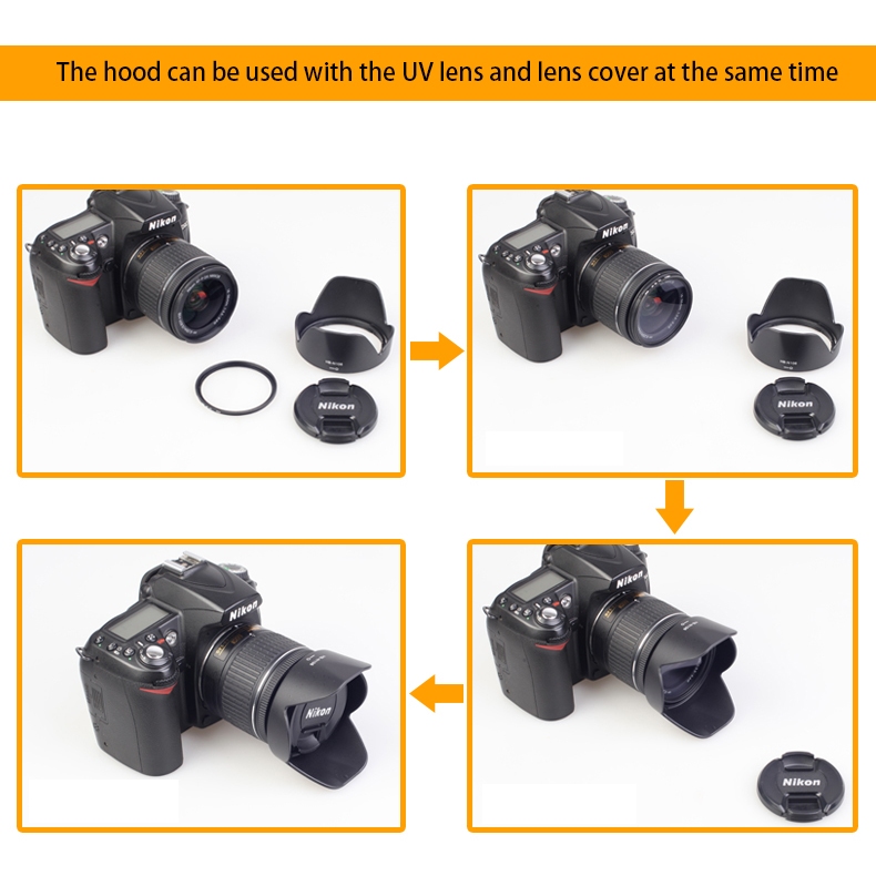 Loa Che Nắng bizoe hb-n106 Cho Ống Kính nikon af-p 18-55mm d3000 d3100 d3200 d3300 d3400 d5300 d5400 d5600 55mm.