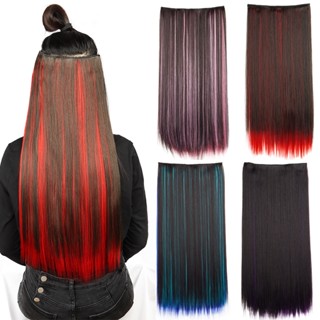 Tóc Giả Thẳng Dài 5 Kẹp Màu Đỏ / Xanh Dương / Hồng Thời Trang Cho Nữ