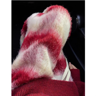 Quần Ống Rộng Dày Dặn Họa Tiết Kẻ Sọc Màu Đỏ Phong Cách Giáng Sinh Mới Cho Nữ