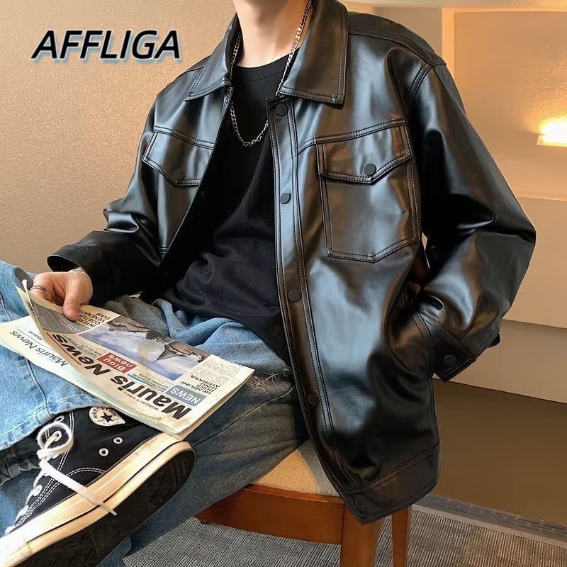 ✦AFFLIGA✦ Da Áo Khoác Dáng Rộng Lót Nhung Phong Cách Mỹ Thời Trang Thu Đông Cá Tính Cho Nam