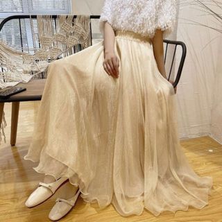 新款chân váy lưới dài lưng cao lấp lánh phong cách mới mùa thu秋季 新款 仙女 波浪边 天丝 高腰 飘逸 温柔 闪闪 光泽 大摆 长裙 半身裙 纱裙