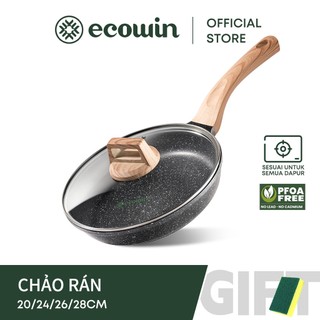 【Ecowin】 Dụng cụ nấu ăn chống dính 4pcs loạt hòn đá đen lớp phủ Đá y tế Có nắp Áp dụng cho tất cả các bếp