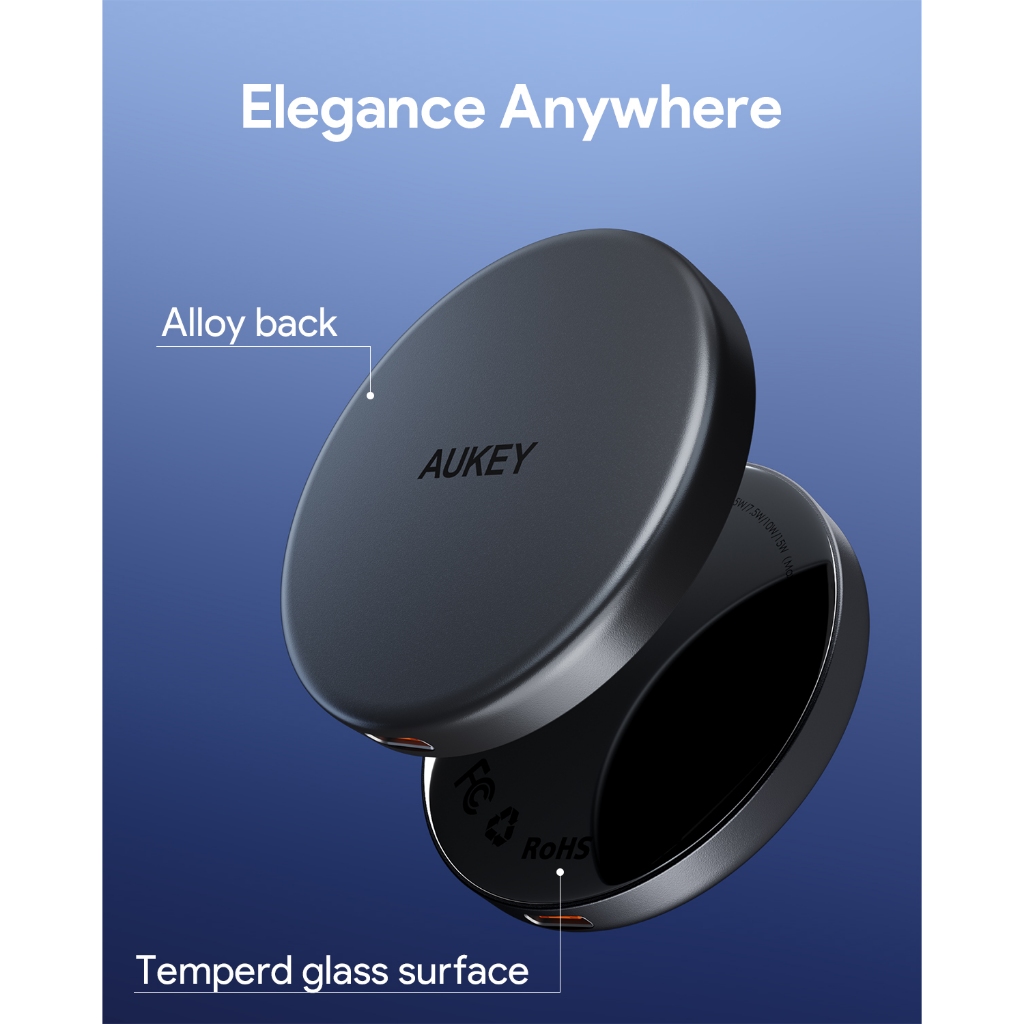 Đế Sạc Pin Không Dây AUKEY LC-MC10 15W Hỗ Trợ Sạc Nhanh Qi/QC3.0 Cho iPhone 15  / Samsung / Airpods Pro /Huawei / Xiaomi
