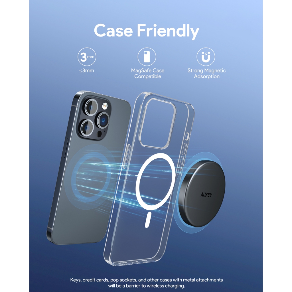 Đế Sạc Pin Không Dây AUKEY LC-MC10 15W Hỗ Trợ Sạc Nhanh Qi/QC3.0 Cho iPhone 15  / Samsung / Airpods Pro /Huawei / Xiaomi