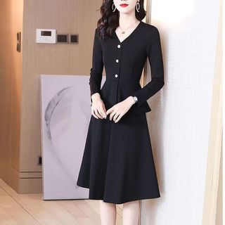 Đầm Tay Dài Cổ Chữ v Phối Bèo Thiết Kế Thanh Lịch Thời Trang Mùa Hè Cho Nữ