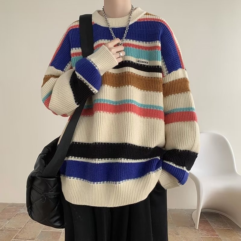 Đen Áo sweater Dệt Kim Cổ Tròn Dáng Rộng Thời Trang Thu Đông Cho Nam
