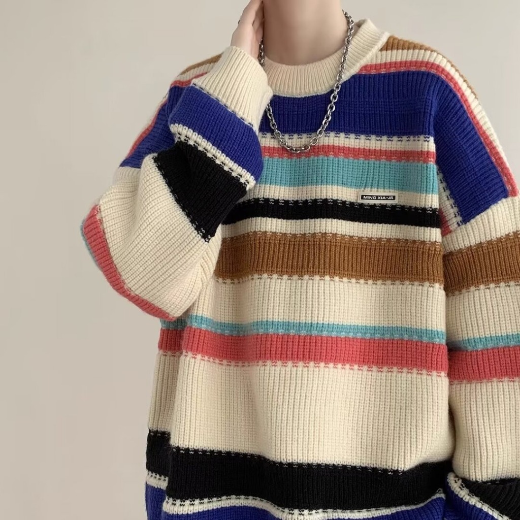Đen Áo sweater Dệt Kim Cổ Tròn Dáng Rộng Thời Trang Thu Đông Cho Nam