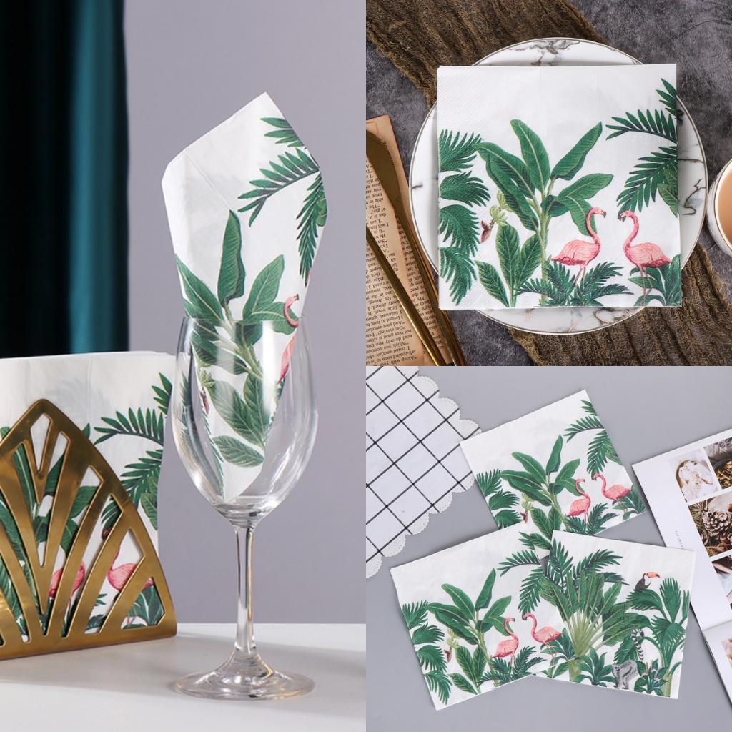 Set 20 Khăn Giấy Vuông In Họa Tiết Hoa Lá Nhiều Màu Sắc Dùng Một Lần Trang Trí Nhà Hàng / Khách Sạn