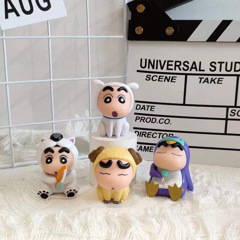 Bộ 4 / 6 / 10 Mô Hình Nhân Vật Phim Hoạt Hình shin-chan / Gấu Trúc / Thỏ / Chim Cánh Cụt Bằng pvc