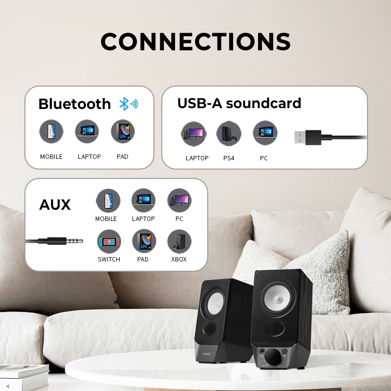 Edifier Set 2 Loa bluetooth usb 5.3 r19bt Cho Máy Tính loa máy vi tính