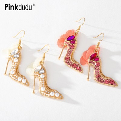 Pinkdudu Bông Tai Thả Cao Gót đính đá Nhiều Màu Dễ Thương Mới Bông Tai Kim Loại Hoa Vải Cá Tính Cho Nữ Trang Sức PD1542