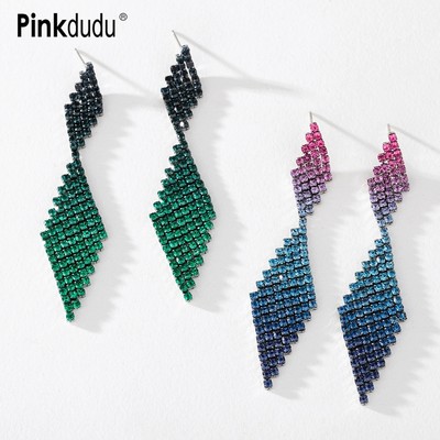 Pinkdudu Khuyên Tai Hình Vuông đính đá 3 Màu Lấp Lánh Thời Trang Khuyên Tai Hình Học Màu Gradient Cá Tính Cho Nữ PD1555