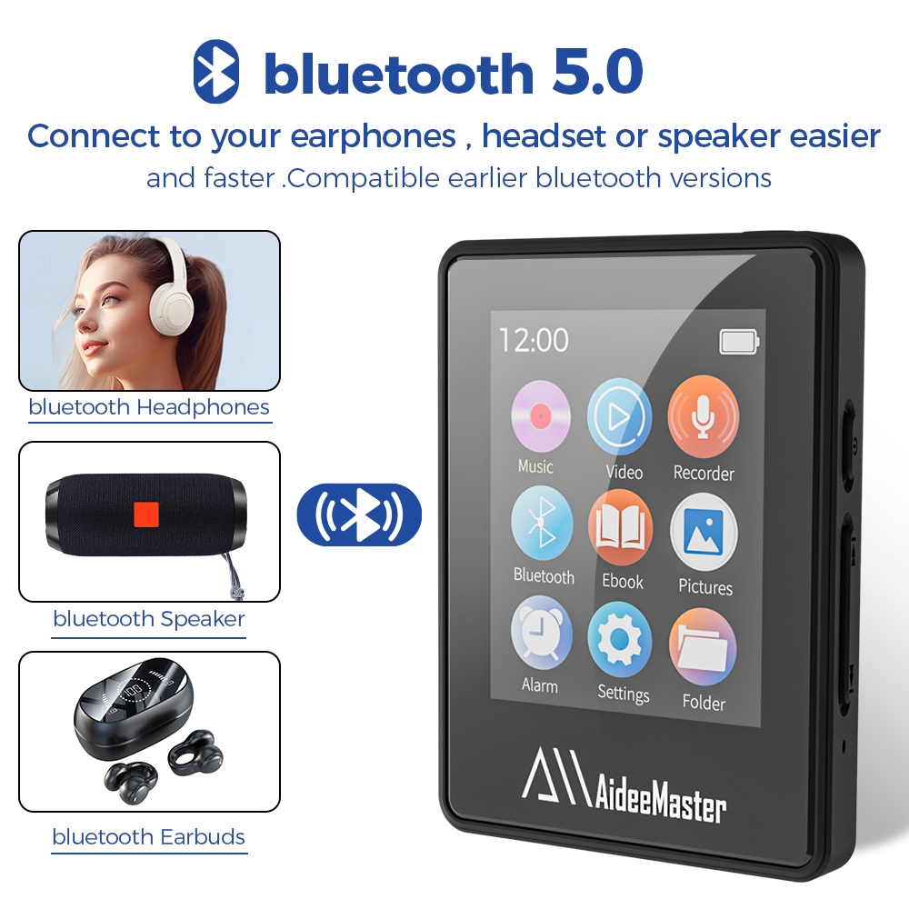 VIRWIR Máy Nghe nhạc MP3 mini bluetooth màn hình toàn diện Mp4 cao cấp