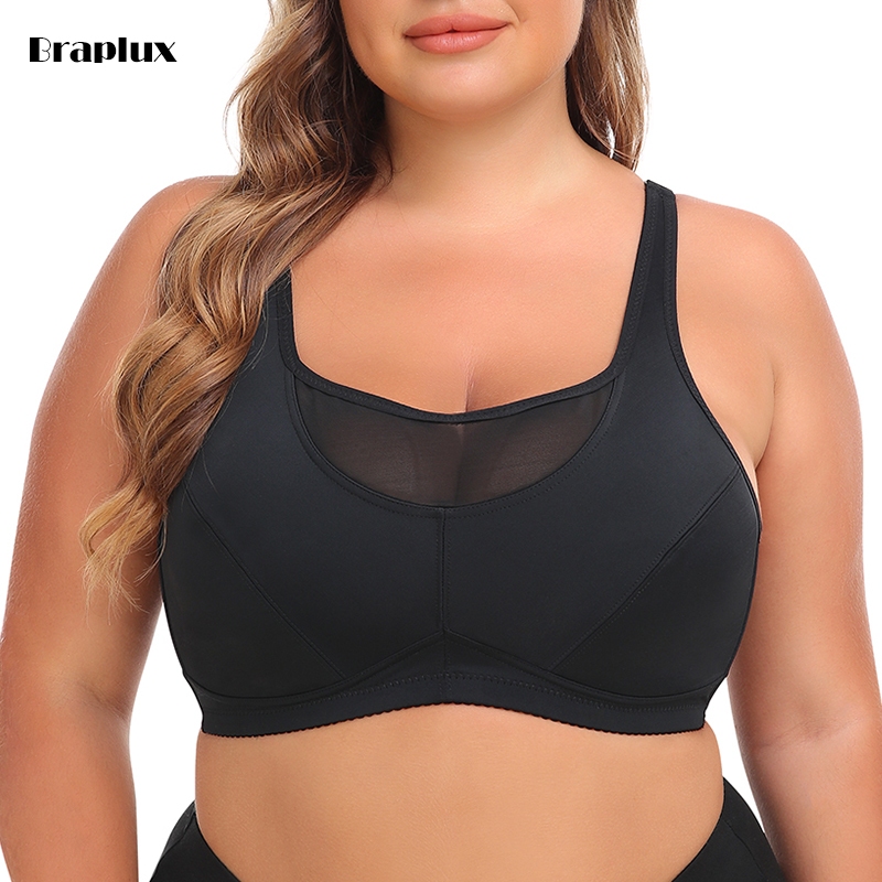 Braplux 6XL Áo Ngực Thể Thao Nữ Bigsize Bảng To Đen Áo Ngực Gym Không Dây Không Gọng Cài Trước Gài Trước Ôm Gọn Ngực Ép Nâng Ngực Hỗ Trợ Lưng Chỉnh Sửa Tư Thế Plus Bra Big Size 40 42 44 38 36 Cup C B D Vòng 1 Thoáng Khí