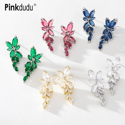 Pinkdudu Bóng Peridot Hoa tai Zircon Tính cách Thanh lịch Hợp thời trang Nhẫn thả Quà tặng Lễ hội cho Phụ nữ PD1716