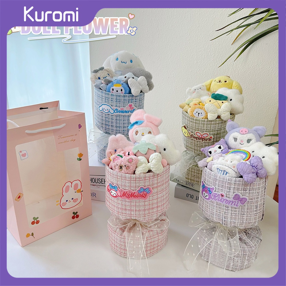 Kuromi Bó Hoa Gấu Lotso Kèm Túi Đèn Dễ Thương Làm Quà Tặng Người Yêu, Gấu Bông Online Cao Cấp gấu dâu