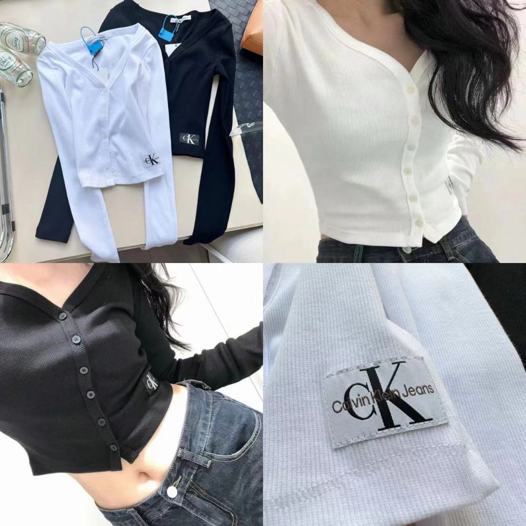 CK Áo len Cardigan dài tay cổ chữ V cổ chữ V kiểu Âu Mỹ Hot Girl