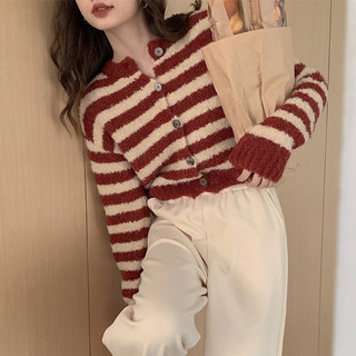 Áo sweater dệt kim tay dài cổ tròn kẻ sọc thời trang 69365