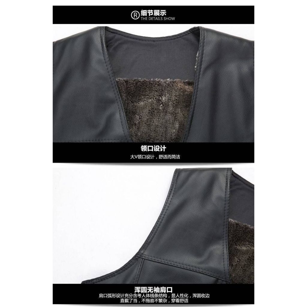 Áo Khoác Da Không Tay Dáng Rộng Dày Dặn Thời Trang Thu Đông Cho Nam Trung Niên