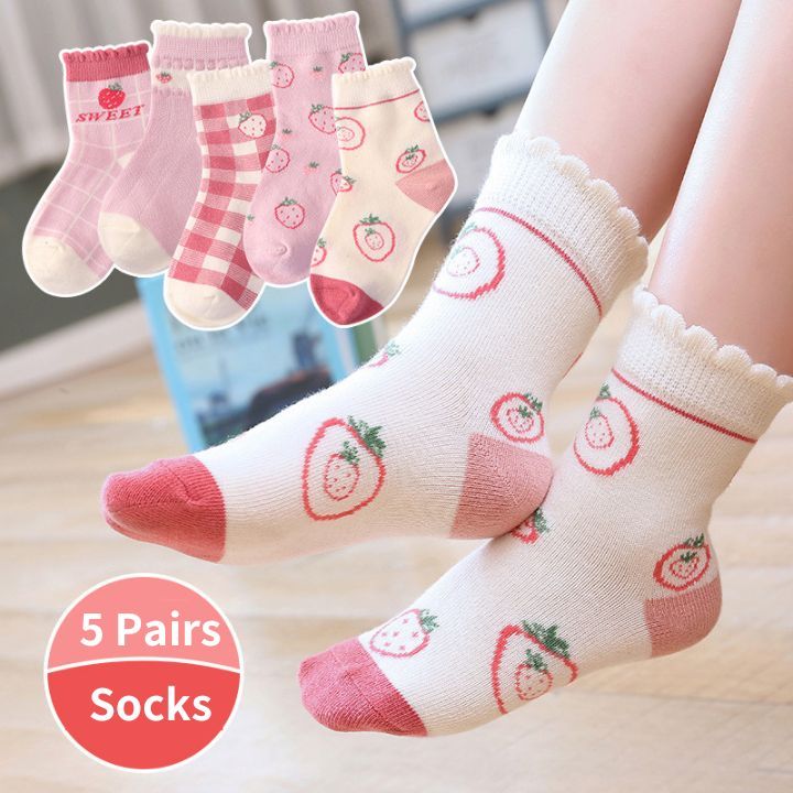 Set 5 đôi tất SMY thoáng khí mềm mại họa tiết hoạt hình dễ thương cho bé gái