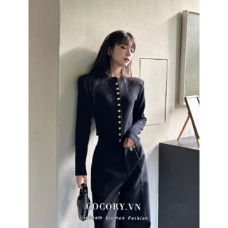 Cocorygirl Áo cardigan Dệt Kim Tay Dài Dáng Ôm Cài Nút Đơn Giản Thời Trang Hàn Quốc Dành Cho Bạn Nữ