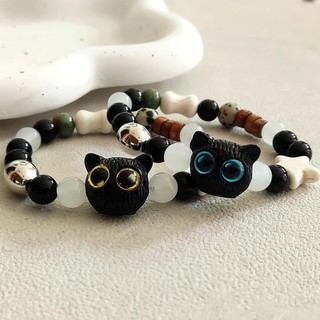 Vòng Tay Phô Mai Tông Trắng Đen Hình Mèo kitty Dễ Thương Cho Bạn Gái