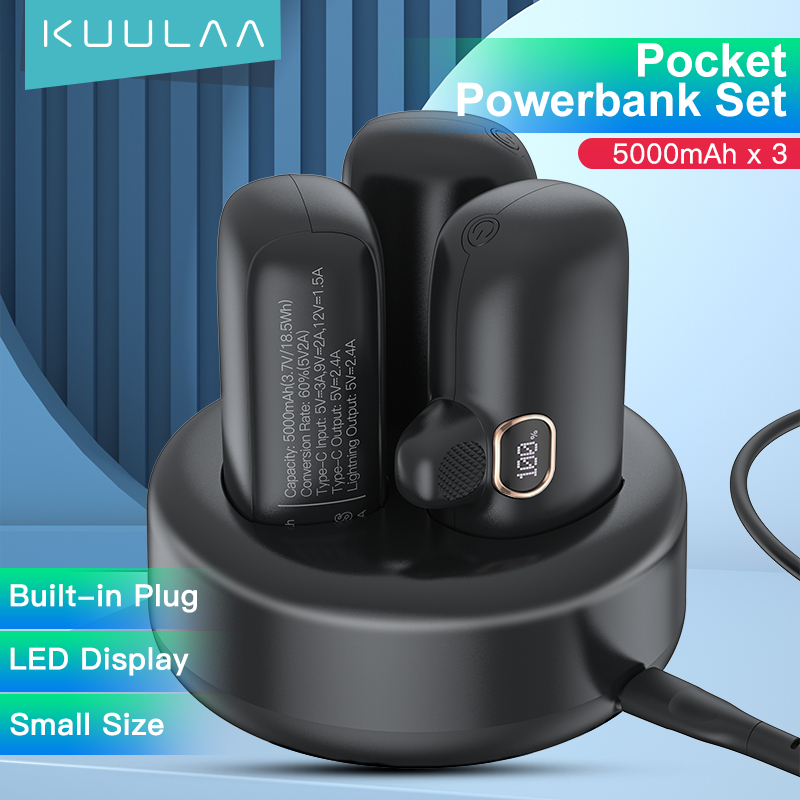 Kuulaa Bộ 3 Cục Sạc Dự Phòng 20w 5000mah 2 Tia Chớp + 1 Cổng type-c Với Lỗ Cắm Chữ c Cho Nhà Hàng / Văn Phòng / Khách Sạn