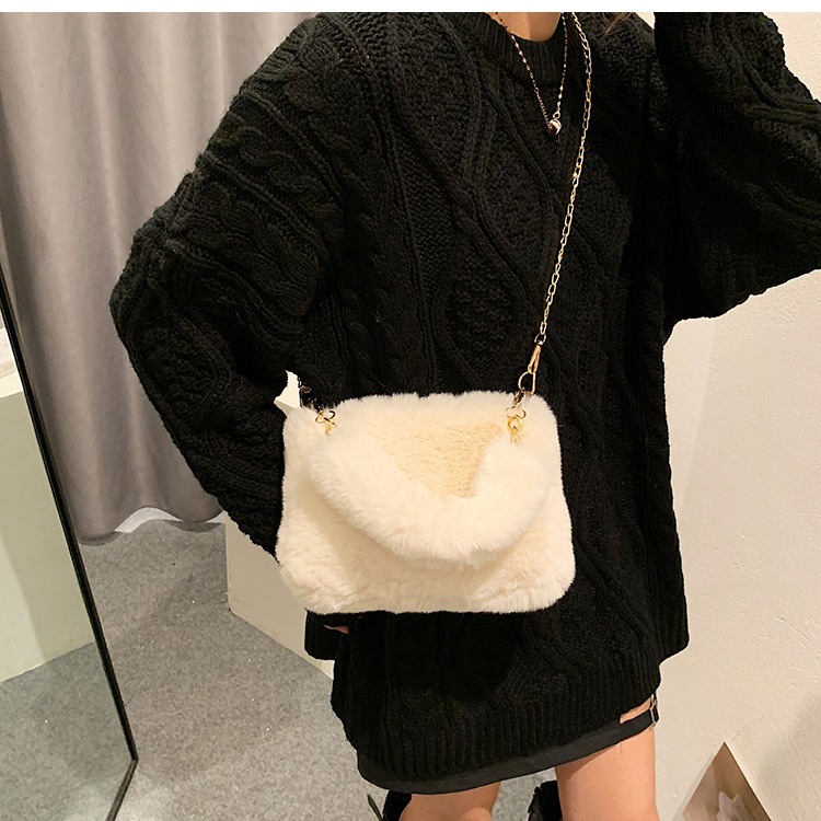 BEIBAOBAO  Túi Xách Đeo Chéo mini Hình Vuông Phủ Lông Phong Cách Hàn Quốc Dễ Thương