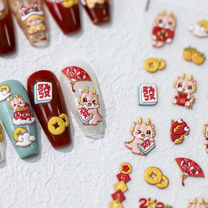 Nhãn Dán Trang Trí Móng Tay Trong Suốt Họa Tiết Rồng 5d Dễ Thương