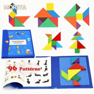 Wooden Puzzle Tangram Book, Travel Magnetic Puzzle, Travel Games Montessori Shape Pattern Blocks Jigsaw for Kids Adult Challenge IQ Educational Toy Gift, On The Go Toys for Kids, Boys, Girls