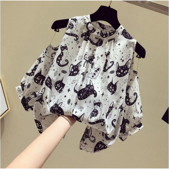 Áo Kiểu Chiffon Ngắn Tay Trễ Vai Họa Tiết Hoa Thời Trang Mùa Hè Cho Nữ