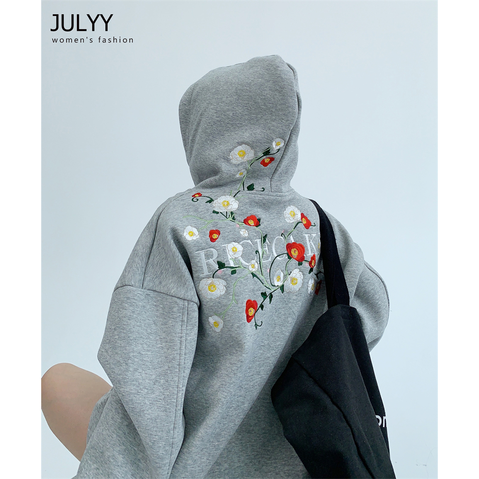 Áo hoodie Vải Nhung Dày Dặn Thêu Hình Cáo Màu Bạc Thời Trang Mùa Đông Dành Cho Nữ