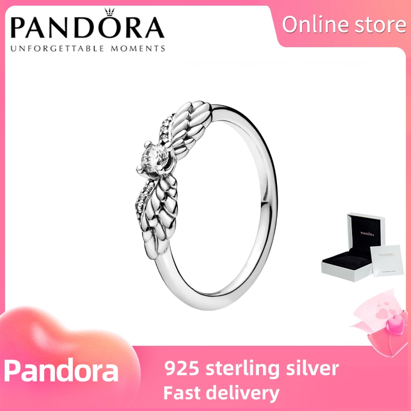 Pandora Nhẫn Đôi Cánh Thiên Thần Bạc S925 Chất Lượng Cao, Lấp Lánh