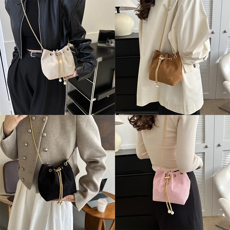 Túi Đeo Chéo Dây Rút Phong Cách vintage Nữ Tính