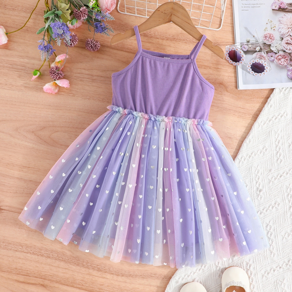 Đầm Công Chúa Hai Dây Không Tay Vải tuyn Tulle Mùa Hè Váy Cho Bé Gái Trẻ em 1-6Tuổi