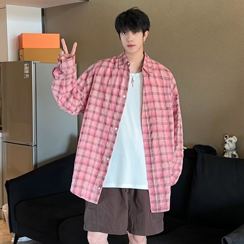 2023 Áo sơ mi nam nữ caro form rộng unisex phong cách Hàn Quốc sọc thời trang vintage áo dài tay