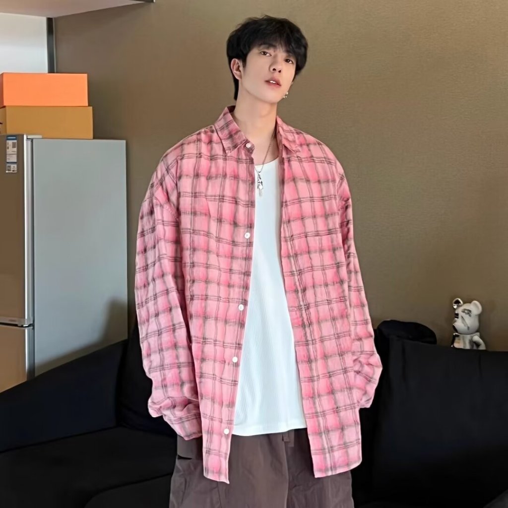 2023 Áo sơ mi nam nữ caro form rộng unisex phong cách Hàn Quốc sọc thời trang vintage áo dài tay