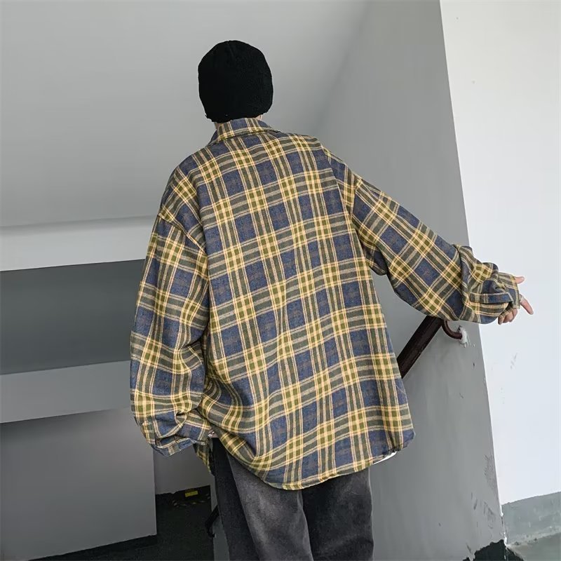2023 Áo sơ mi nam nữ caro form rộng unisex phong cách Hàn Quốc sọc thời trang vintage áo dài tay
