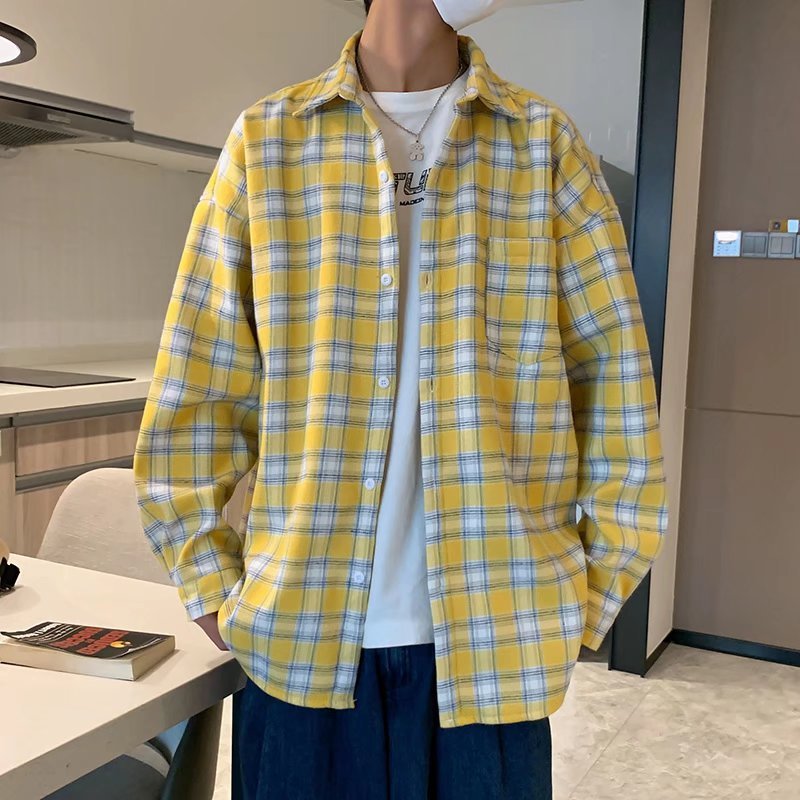 2023 Áo sơ mi nam nữ caro form rộng unisex phong cách Hàn Quốc sọc thời trang vintage áo dài tay
