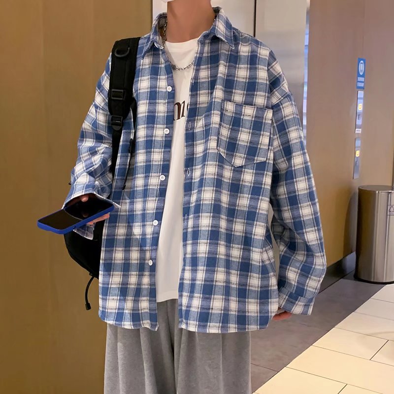 2023 Áo sơ mi nam nữ caro form rộng unisex phong cách Hàn Quốc sọc thời trang vintage áo dài tay