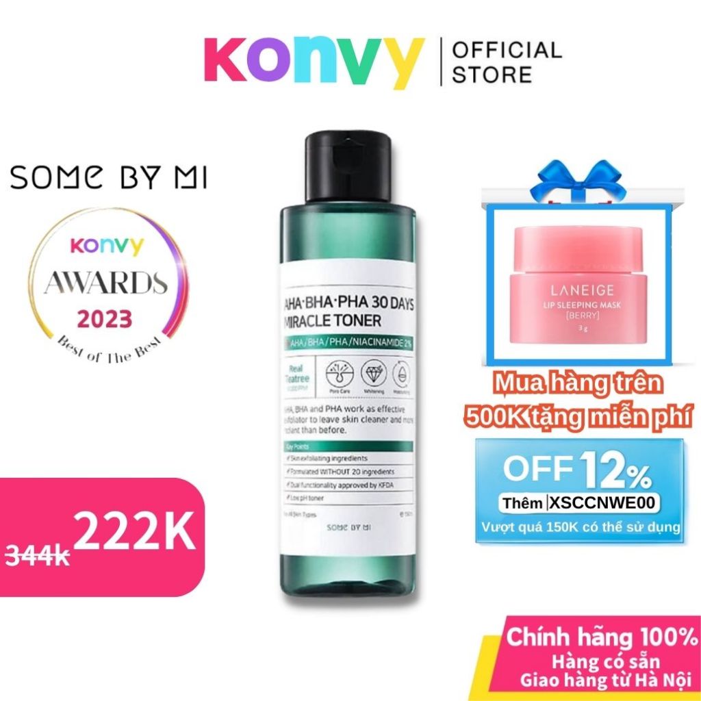 Some By Mi Nước hoa hồng làm sạch da dầu mụn trong 30 ngày AHA-BHA-PHA 30 Days Miracle Toner 150ml Konvy
