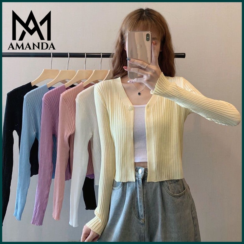 AMANDA Áo cardigan nữ nhiều màu sang trọng Áo Khoác Cardigan Len Mỏng Cho Nữ Phong Cách cardigan mỏngÁo cardigan trơn basic Dệt Ghi Áo Khoác len  áo cardigan thom browne áo cardigan đỏ Áo cardigan Tay Dài