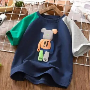 Áo Thun Ngắn Tay Họa Tiết Gấu Hoạt Hình Thời Trang Cho Trẻ Em Trai