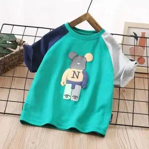 Áo Thun Ngắn Tay Họa Tiết Gấu Hoạt Hình Thời Trang Cho Trẻ Em Trai